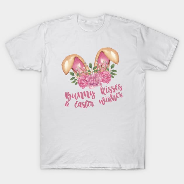 Bunny Kisses & Easter Wishes - Brown Bunny Ears with Pink Flowers T-Shirt by Patty Bee Shop
